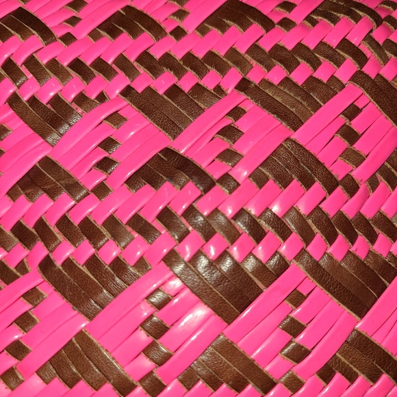 Rebecca Minkoff Pink/Brown Leather Woven Crossbody Gold Stud and Chain Accents. - Picture 11 of 11